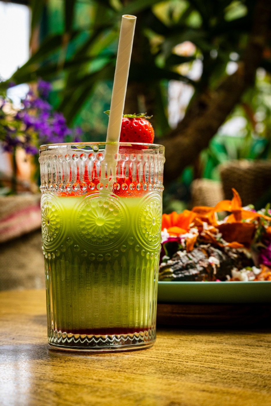 Green juice in a vintage glass