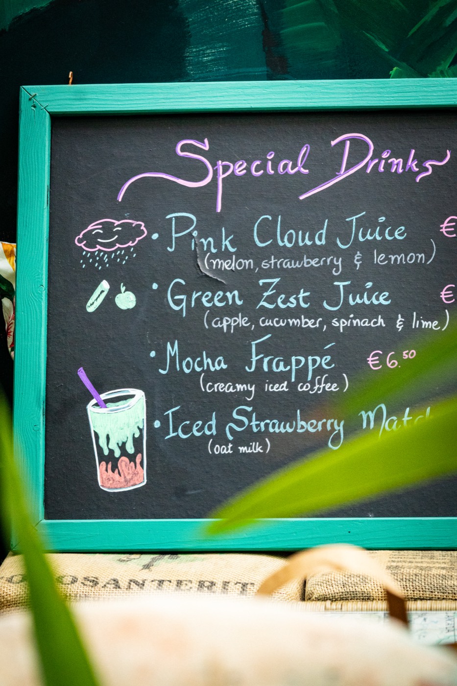 Hand-lettered special drinks menu